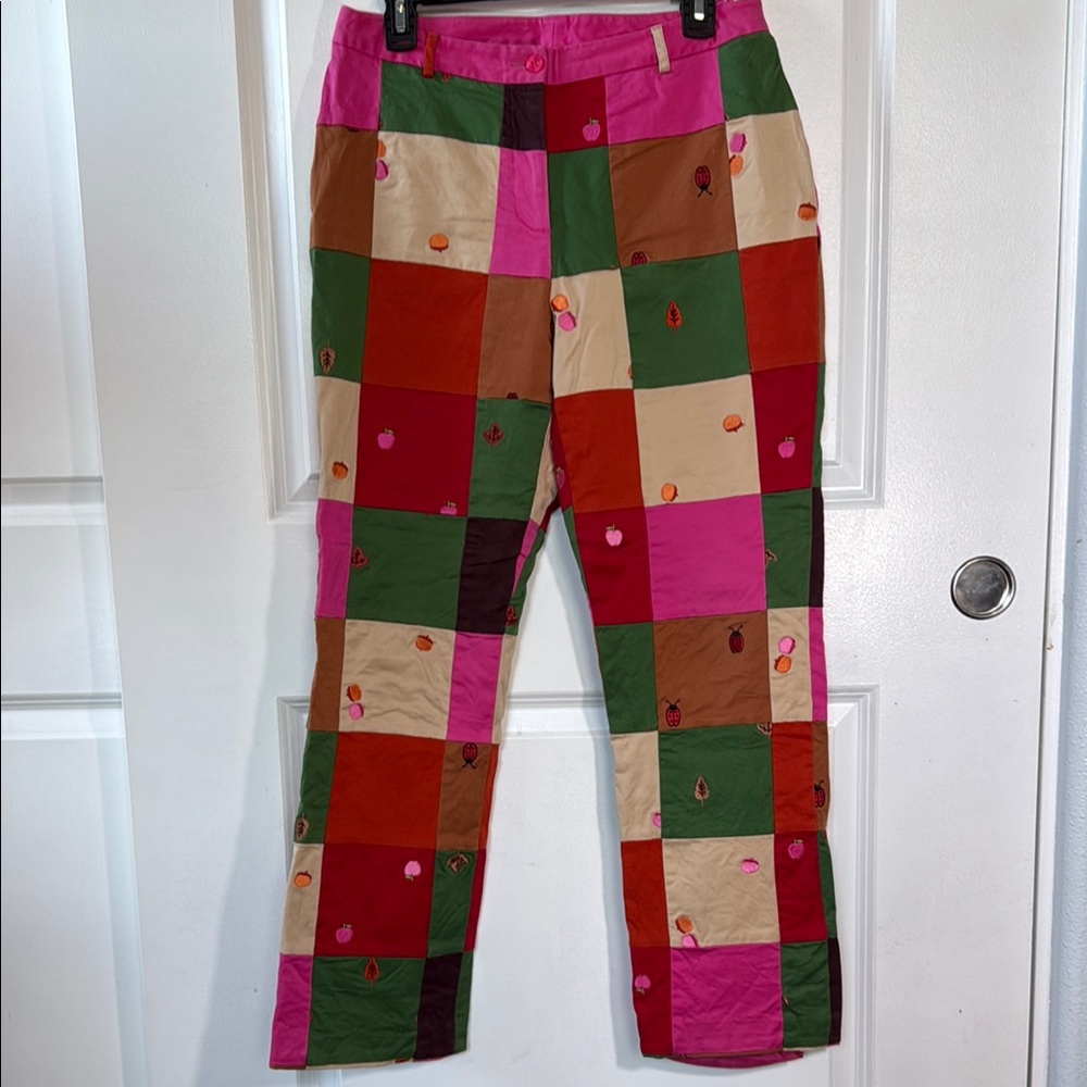 🐞🍁🍎Lilly Pulitzer vintage fall colorful patchwork pants 10 L autumn